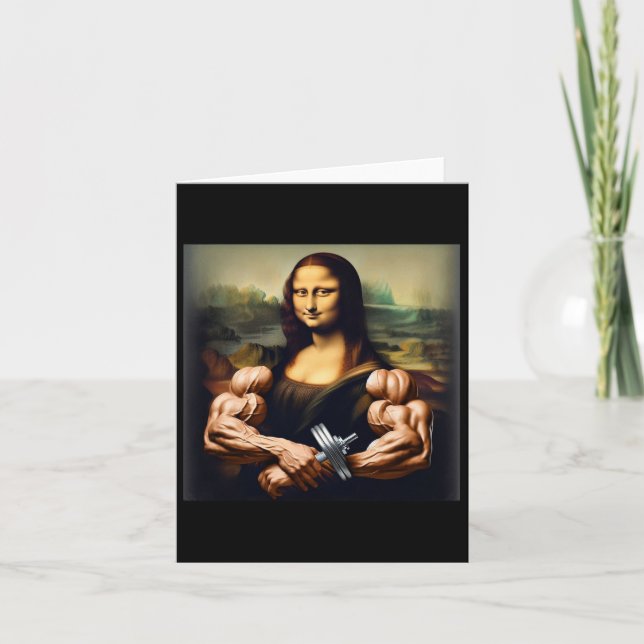 Cartão Mona Lisa Bodybuilding Funny Gift 6 (Frente)