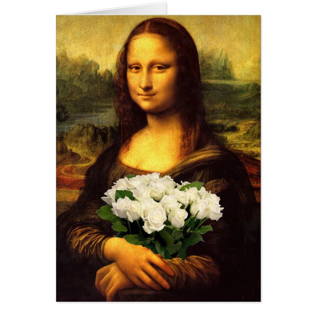 Cartão Mona Lisa Com Buquê De Rosas Brancas (Frente)