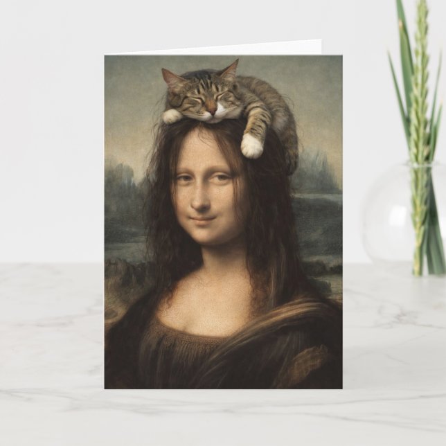 Cartão Mona Lisa Com Gato Adormecido (Frente)