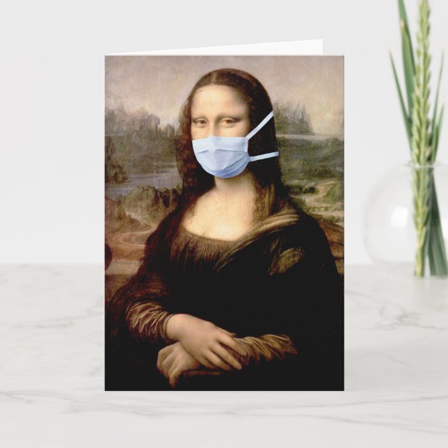 Cartão Mona Lisa com Máscara Da Vinci a borrar as Artes (Frente)
