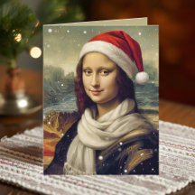 Mona Lisa de chapéu de Papai Noel - citação engraç