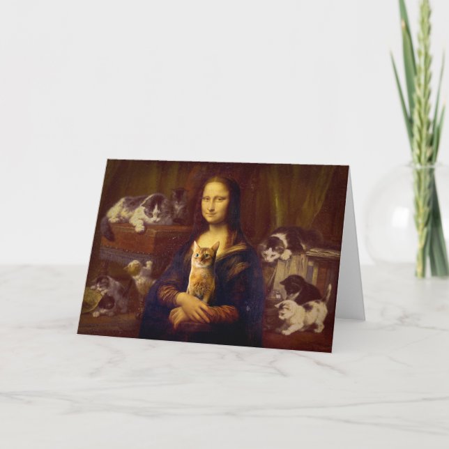 Cartão Mona Lisa e seu gato (Frente)