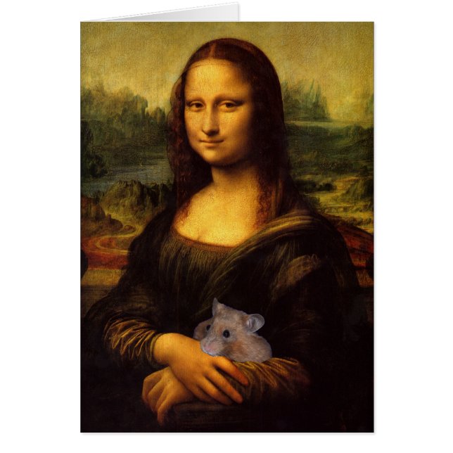 Cartão Mona Lisa Engraçada Com Um Pequeno Hamster (Frente)