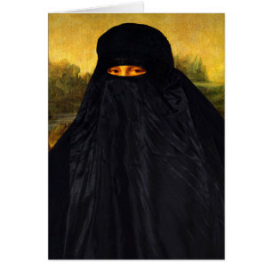 Cartão Mona Lisa escondida atrás de Burqa