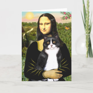 Cartão Mona Lisa - gato preto e branco