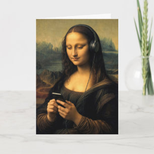 Cartão Mona Lisa Moderna de Aniversário com Smartphone