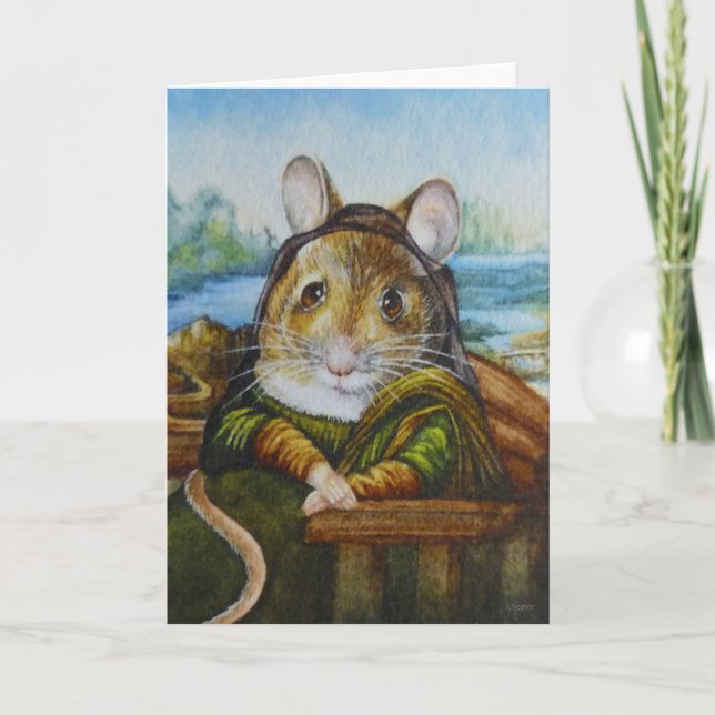 Cartão Mona Lisa Mouse - Arte por Aquarela (Frente)