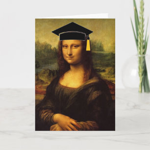 Cartão Mona Lisa no boné de formatura e na borla