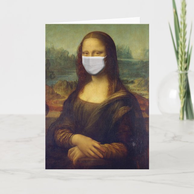Cartão Mona lisa numa máscara cirúrgica leonardo da Vinci (Frente)