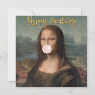 Cartão Mona Lisa soprando chiclete rosa