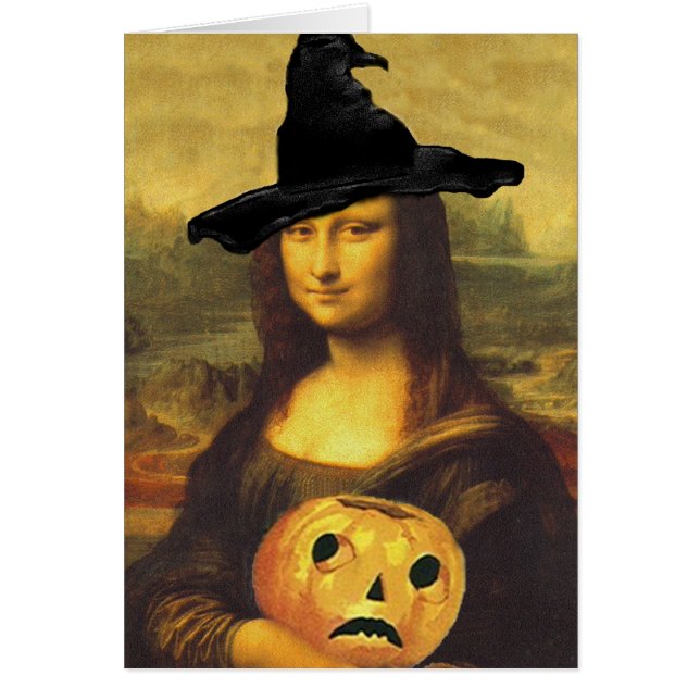 Cartão Mona Lisa Witch JOL Bompkin Feliz Dia das Bruxas (Frente)
