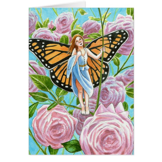 Cartão Monarch Fairy entre os Rosas (Frente)