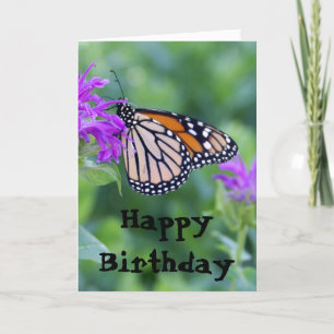 Cartão Monarch on Purple Flower, Happy Birthday
