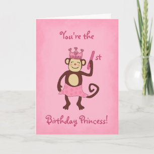 Cartão Monkey Princess 1st Birthday