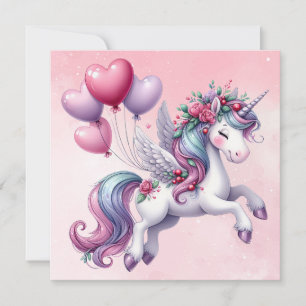 Cartão Monocórnio branco-rosa-pastel