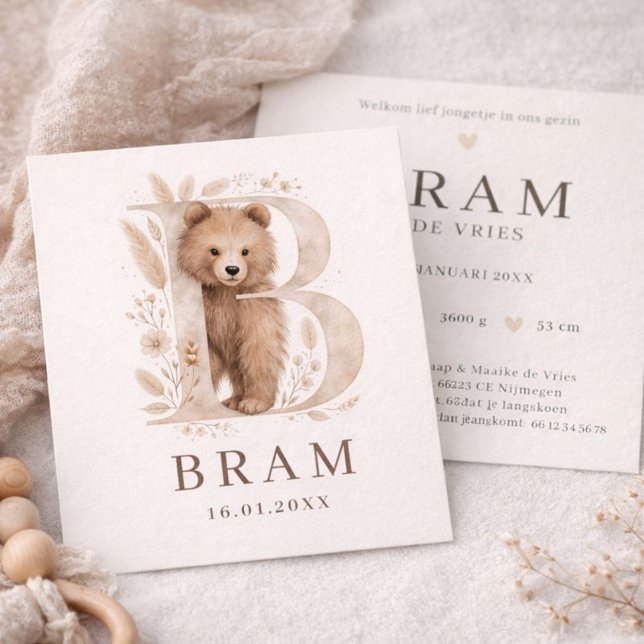 Cartão Monogram Beer Neutraaal Bosdier Jongen Geboorte (Criador carregado)