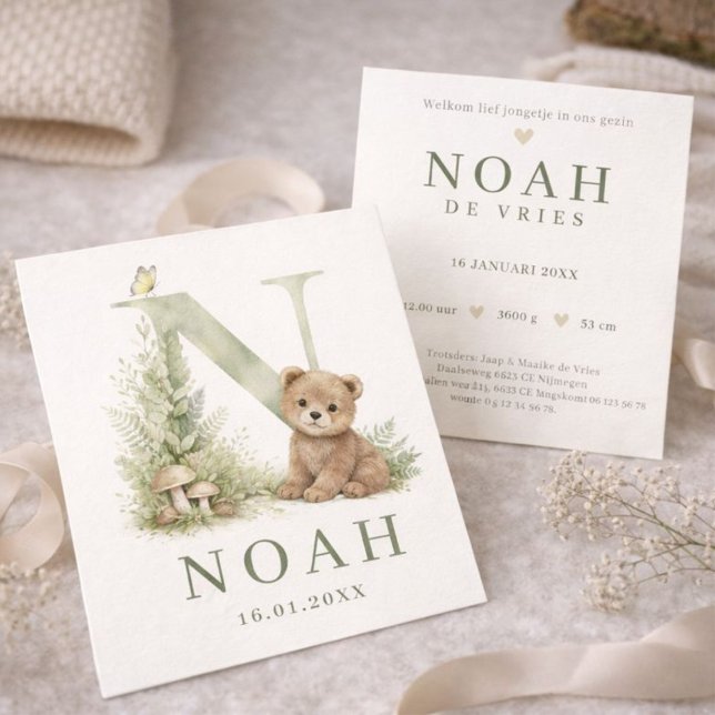 Cartão Monogram N Beer Bosdier Waterverf Geboortekaartje (Criador carregado)