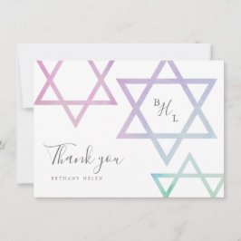 Cartão Monograma de Aquarela Bat Mitzvah Obrigado