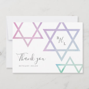 Cartão Monograma de Aquarela Bat Mitzvah Obrigado