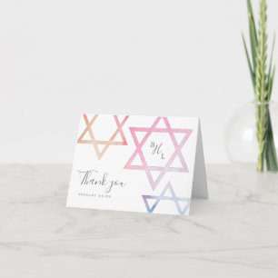 Cartão Monograma de Aquarela Bat Mitzvah Obrigado