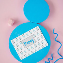 Cartão Monograma de Baleia e Tartaruga de Cinza e Azul