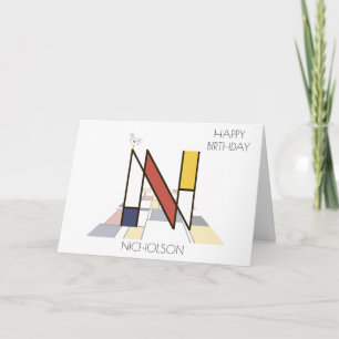 Cartão Monograma de Neoplasticismo em Estilo. Letra N