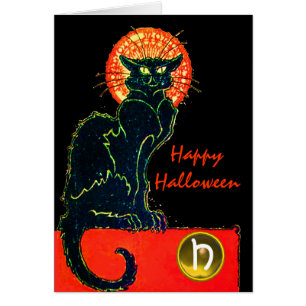 CARTÃO MONOGRAMA DO PARTIDO BLACK CAT HALLOWEEN