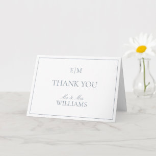 Cartão Monograma Dusty Blue Script Foto de Casamento Obri