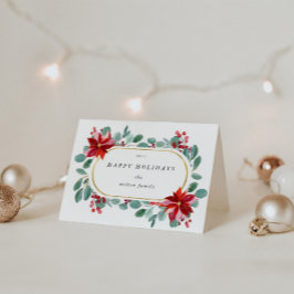 Cartão Monograma Floral de Feriado de Poinsettia Vermelha