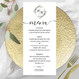 Cartão Monograma Floral de Menu de Casamento Elega