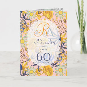 Cartão Monograma Floral Místico em Flor Aniversário Pêsse