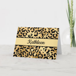 Cartão Monograma Impressão Dourada Leopardo Preto Cheetah