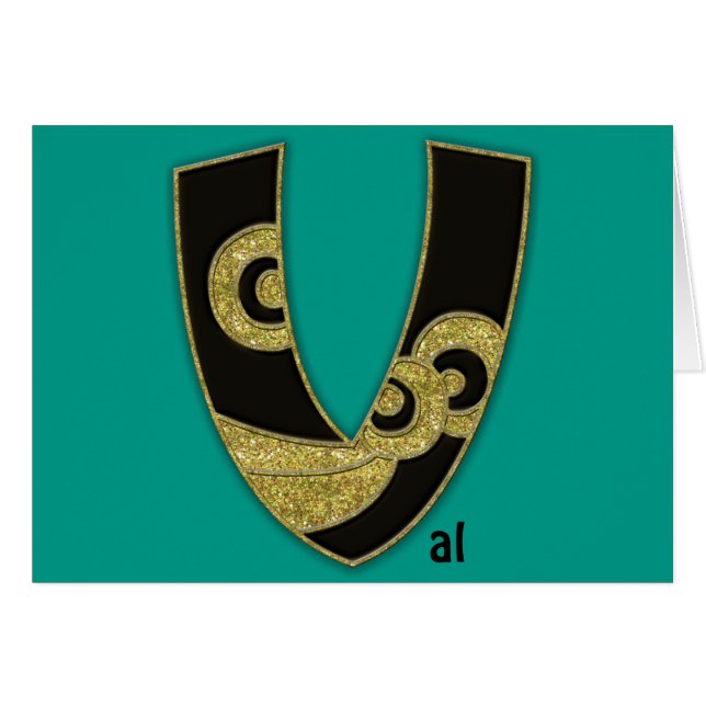 Cartão monograma retrô - V (Frente Horizontal)