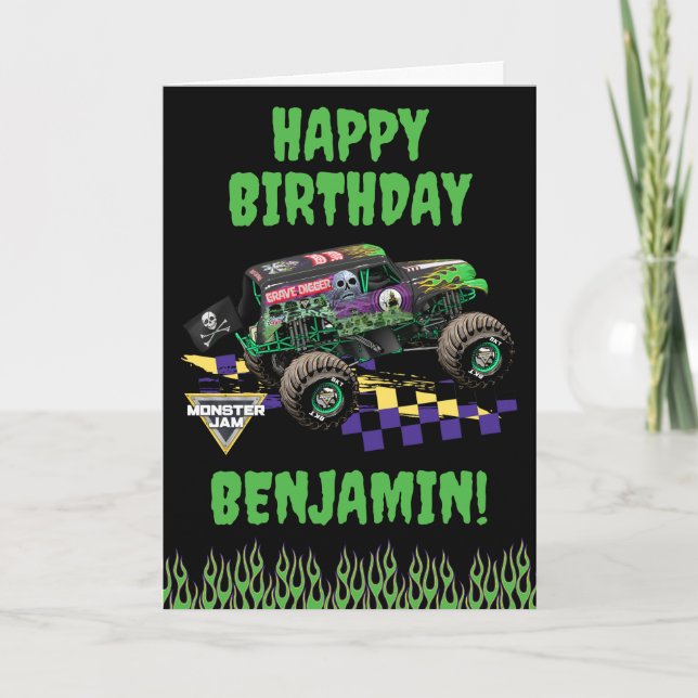 Cartão Monster Jam Grave Digger Feliz Aniversário (Frente)
