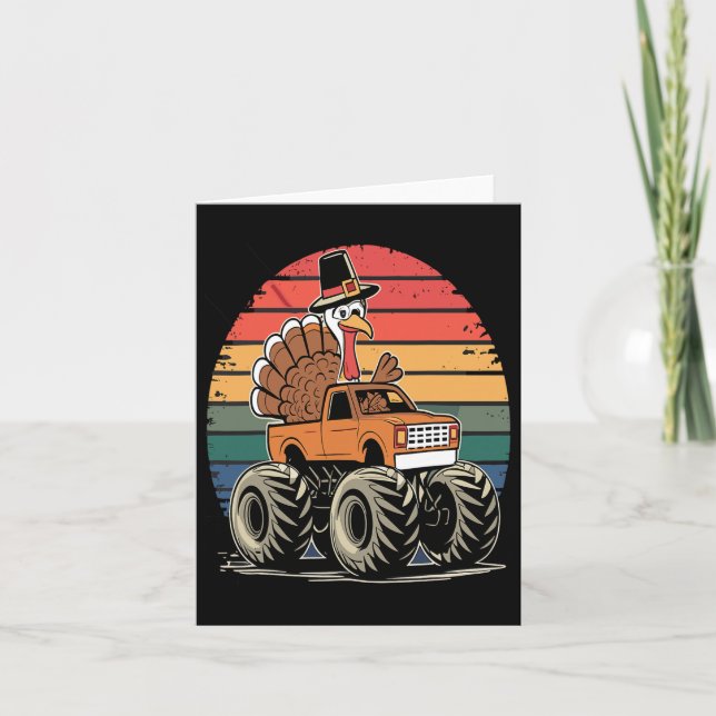 Cartão Monster Truck Turkey Sunset Retro Thanketing Boy (Frente)