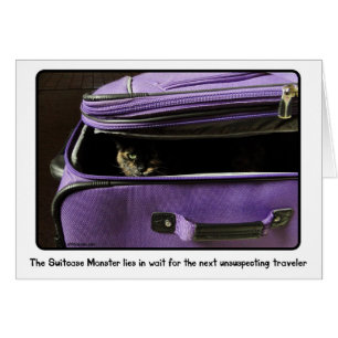 Cartão Monstro da mala de viagem do gato da concha de