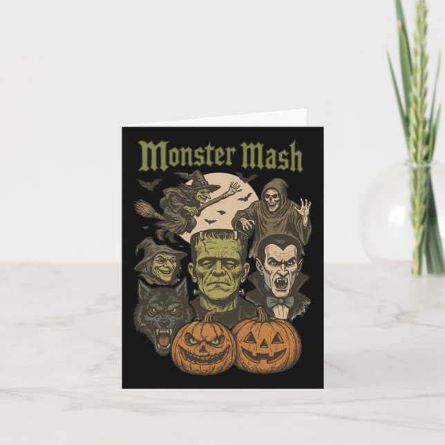 Cartão Monstro Mash Retro Halloween Monstro Engraçado Spo (Frente)