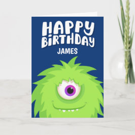 Cartão Monstro Peludo Azul de Aniversário