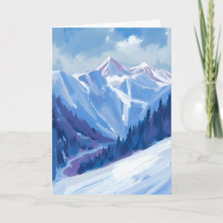 Cartão Montanha de Esqui | Cordilheira Azul Aquarela