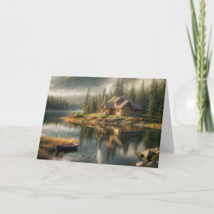 Cartão Montanha Lago Cabin Para Aniversário