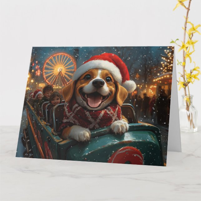 Cartão Montanha Russa de Cachorro Beagle Natal (Flor Amarela)