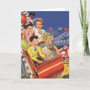 Cartão Montanha-Russa de Cães com Balões para Crianças An