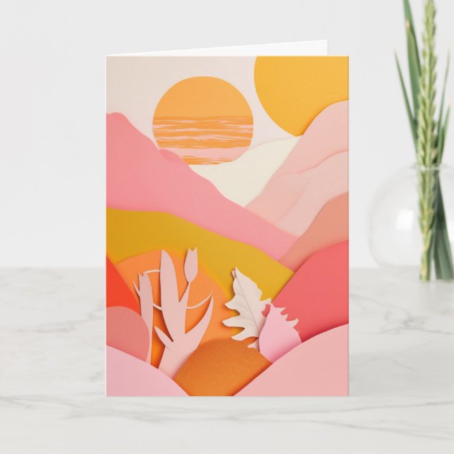 Cartão Montanhas de Papel Recortado Iluminadas pelo Sol (Frente)