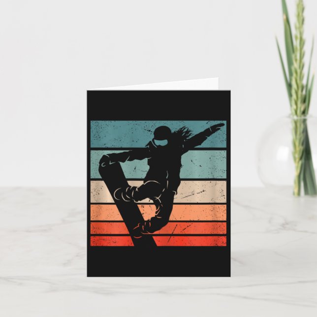 Cartão Montanhas Snowboarder Esquema Retro Snowboard (Frente)