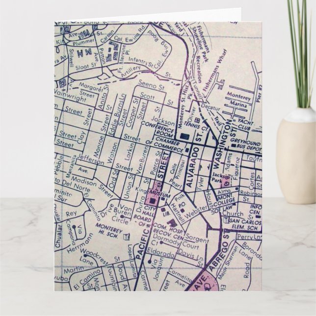 Cartão Monterey, mapa do vintage de CA (Frente)