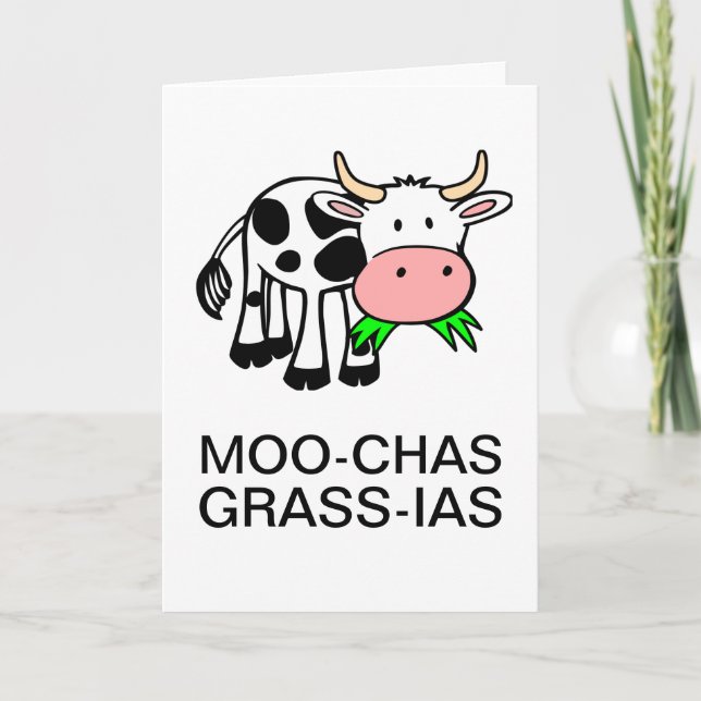 Cartão Moo-chas Grass-ias (Muchas Gracias) (Frente)