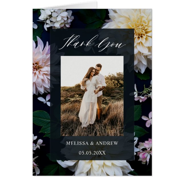 Cartão Moody Dahlia Floral Obrigado (Frente)