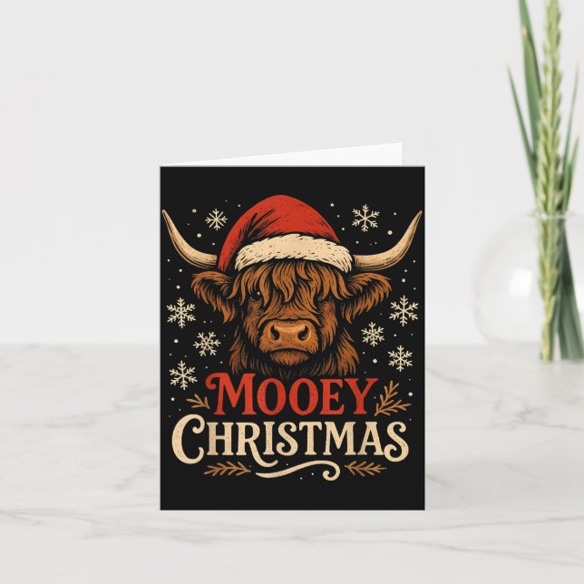 Cartão Mooey Christmas Highland Cow Funny Santa Hat Desig (Frente)