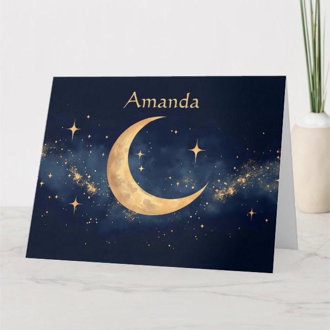 Cartão Moon Personalizado Crescente e Estrelas Noite Sky (Frente)