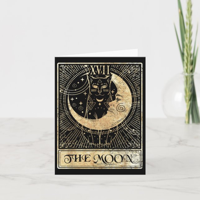 Cartão Moon Tarot Card Crescent Cat Night Halloween C (Frente)